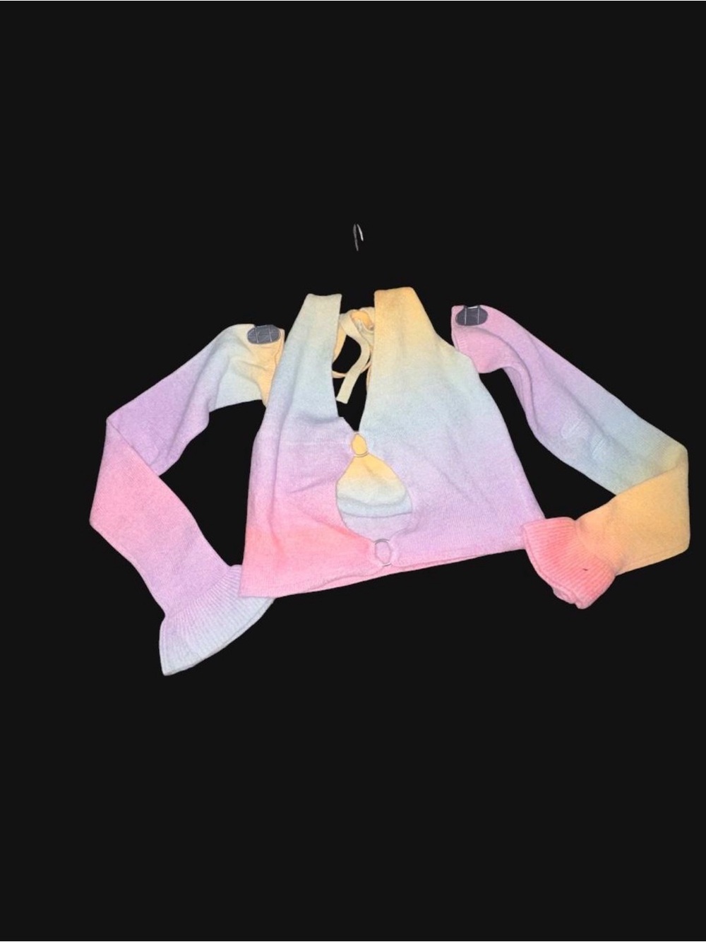 Poster Girl- Pastel Rainbow Tie-Dye Knit Cutout Sweater